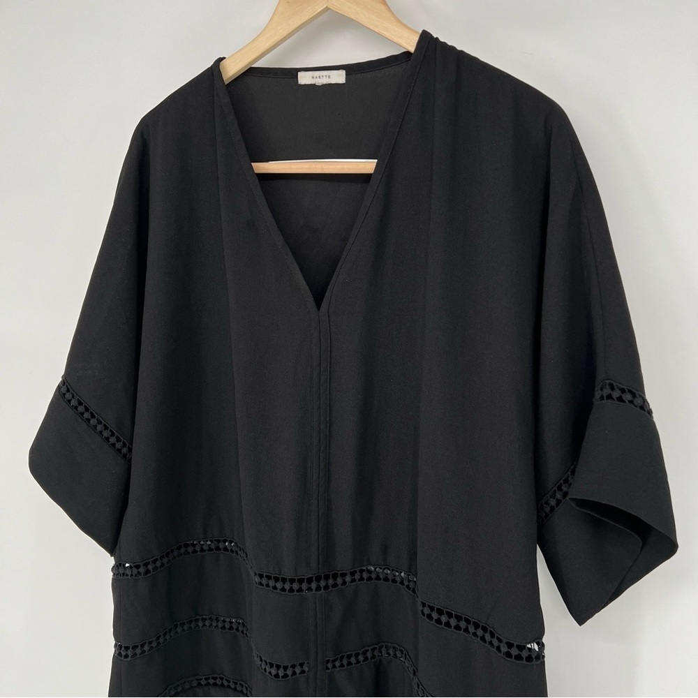 Maette Womens Tunic Top‎ Black 3/4 Sleeve V Neck Lace Pullover Blouse L - Picture 4 of 13